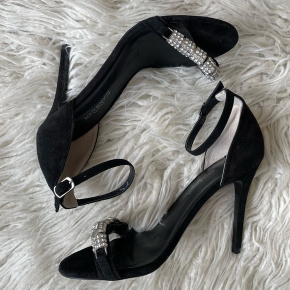 Tony Bianco Black Kid Suede Crystal Embellished Stiletto Krysta Heels EUC Size 8 - Picture 4 of 11
